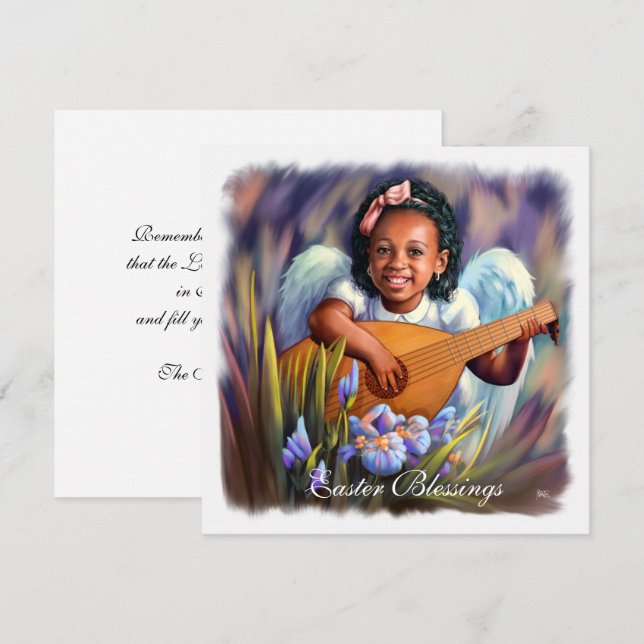 Ostersegnung. Kleine Afro Angel-Flachkarten Feiertagskarte (Vorne/Hinten)