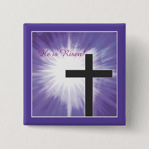 Ostersegnung Kreuz Sternexplosion auf Lila, Risen Button