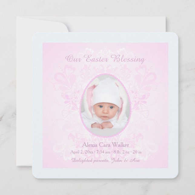 Ostersegnung Rosa Foto Geburtsankündigung Feiertagskarte (Vorderseite)