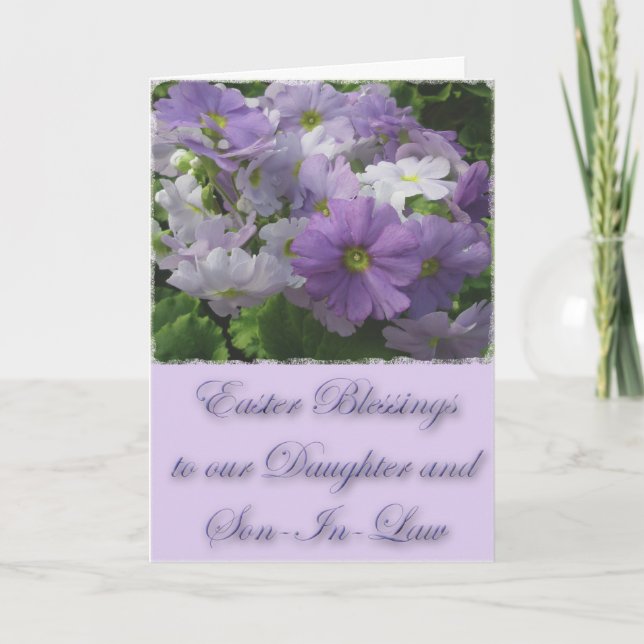Ostersegnung: Tochter und Schwiegersohn Primrose Feiertagskarte (Vorderseite)