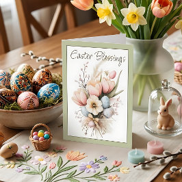 Ostersegnung Tulip Bouquet Grün geklappt Feiertagskarte