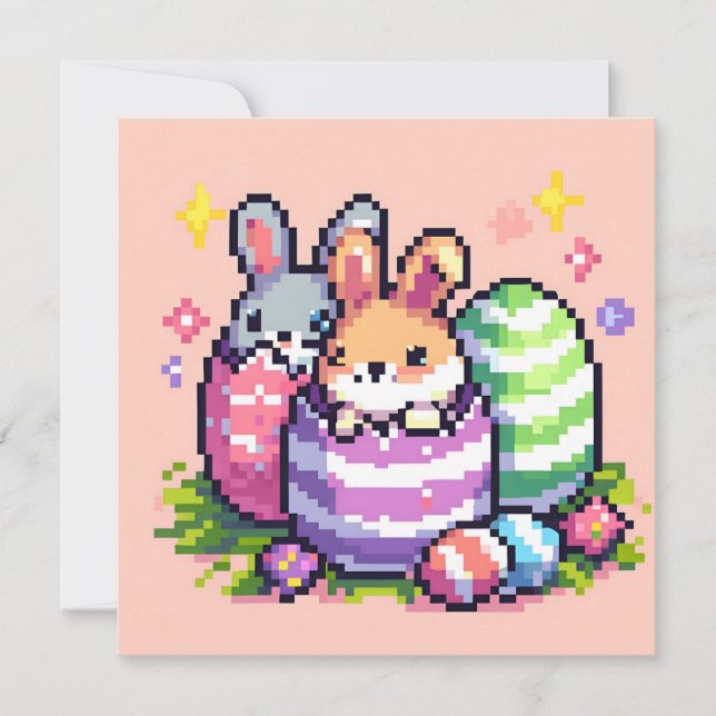Ostersonne 8 Bit Pixelart Einladung (Vorderseite)