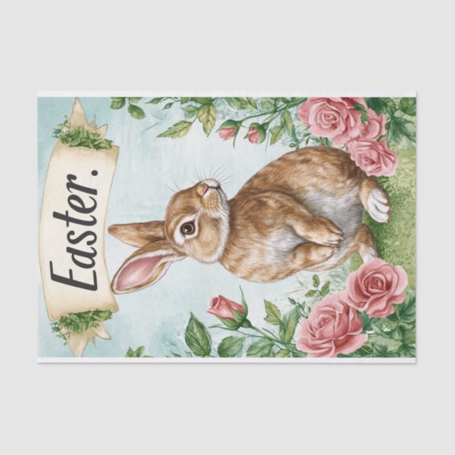 Ostersonne mit rosa Rosen und einem Banner Seidenpapier (Vorderseite)