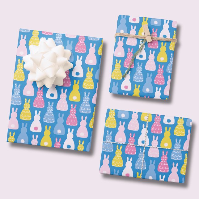 Ostersonnenhasen Blaues Muster Geschenkpapier Set (Cute kids blue bunny rabbit pattern wrapping paper for Easter or Girls Birthday gift wrap.)
