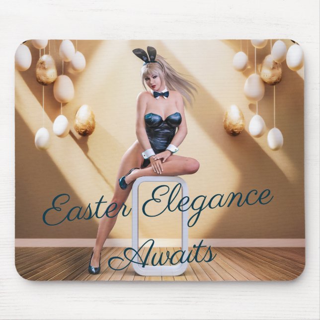 Ostersonnenmädchen sitzt auf Rundwürfel Mousepad (Vorne)