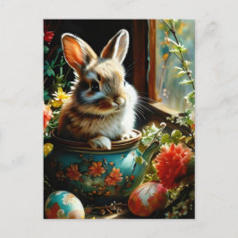 Ostersonnig mit bemalten Eiern und Blume Postkarte