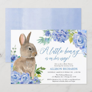 Ostersonnige blaue Blütendusche Baby Einladung