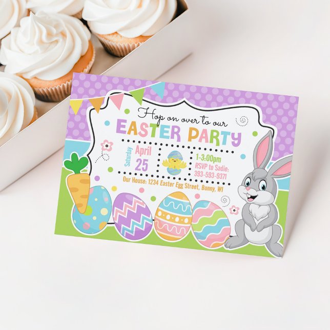 Ostersonnige Einladung Kinder (Easter bunny easter egg hunt invitation)