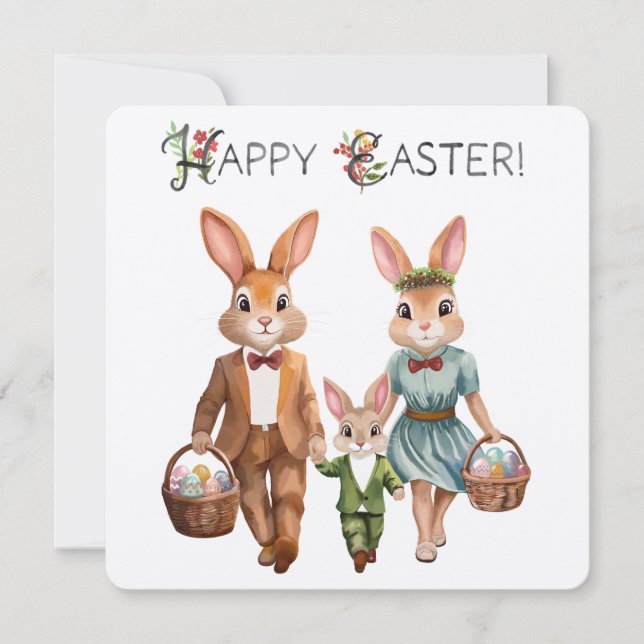 Ostersonnige Familie Jagd Eier - Aquarell Karte (Vorderseite)