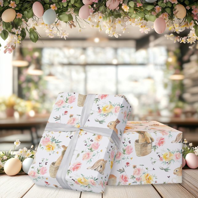 Ostersonnige Frühlingsflora Geschenkpapier (Easter Bunny Spring Floral Wrapping Paper)