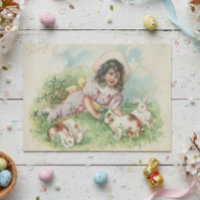 Ostersonnige Girl Vintage Postkarte