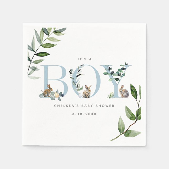 Ostersonnige Kaninchen Eukalyptus Boy Babydusche Serviette (Vorderseite)