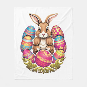 Ostersonnige Kaninchen farbenfrohe Eier Ostereier Fleecedecke
