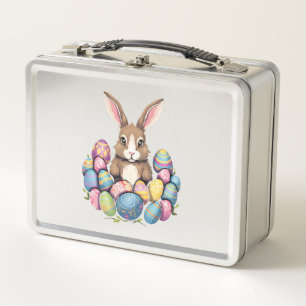 Ostersonnige Kaninchen farbenfrohe Eier Ostereier  Metall Brotdose