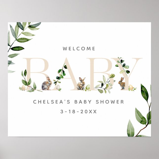 Ostersonnige Kaninchen-Neutral-Baby-Dusche Willkom Poster (Vorne)