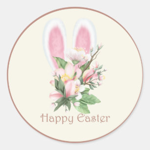 Ostersonnige Ohren und Aquarellfarben Rosa Blume Runder Aufkleber