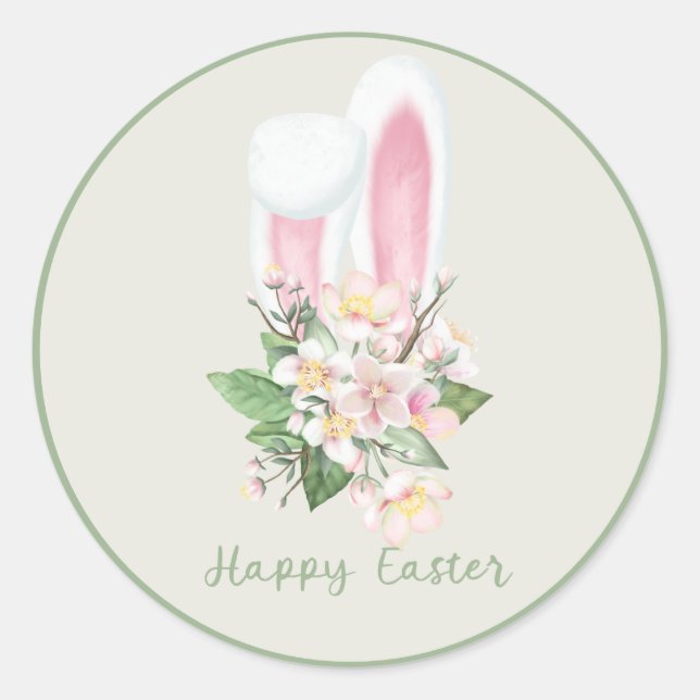 Ostersonnige Ohren und Aquarellfarben Rosa Blume Runder Aufkleber (Vorderseite)