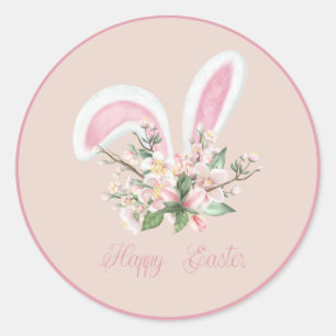 Ostersonnige Ohren und Aquarellfarben Rosa Blume Runder Aufkleber