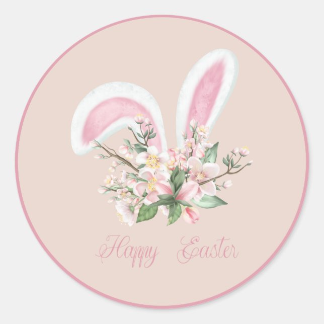 Ostersonnige Ohren und Aquarellfarben Rosa Blume Runder Aufkleber (Vorderseite)