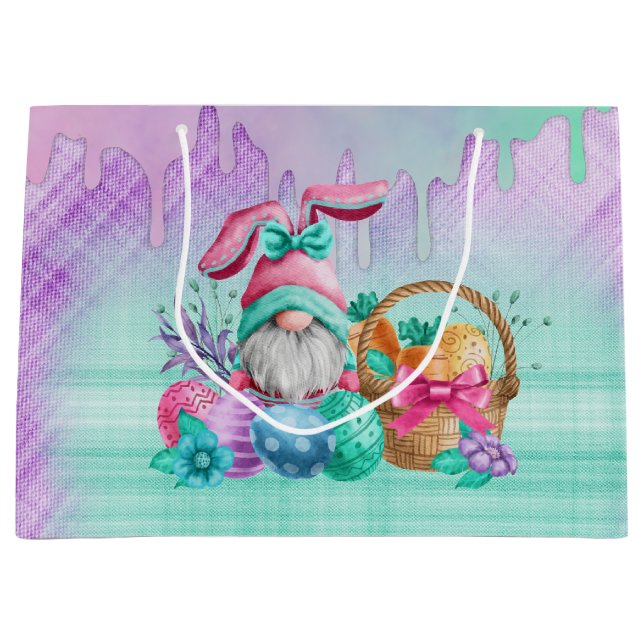 Ostersonniger Gnome mit Korbeiern Große Geschenktüte (Vorderseite)