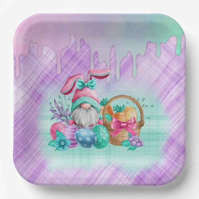 Ostersonniger Gnome mit Korbeiern  Pappteller (Vorderseite)