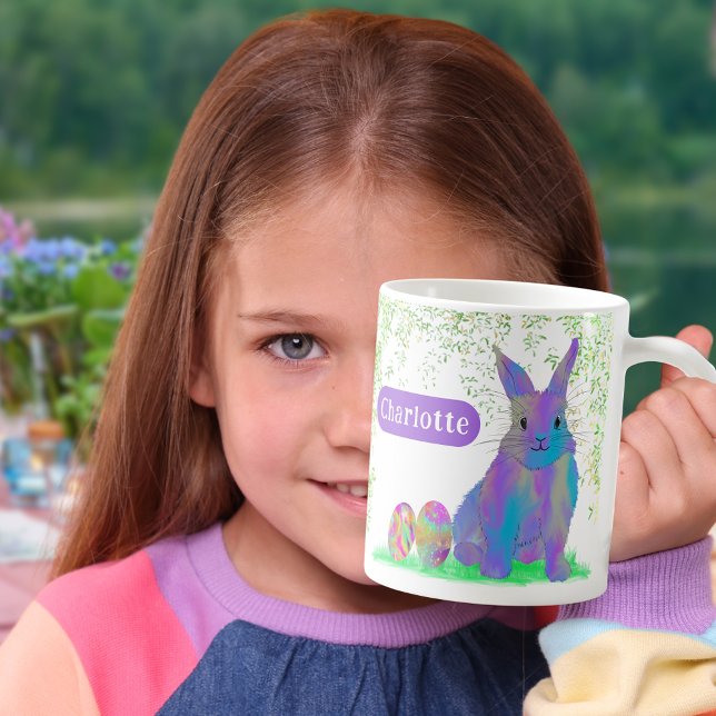 Ostersonniger Personalisierter Name Lila Kaffeetasse (Personalized girl name cute Easter bunny egg hunt spring brunch garden party mug Colorful watrcolor)