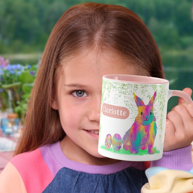 Ostersonniger Personalisierter Name Rosa Tasse (Personalized girl name colorful Easter egg cute pink bunny mug)