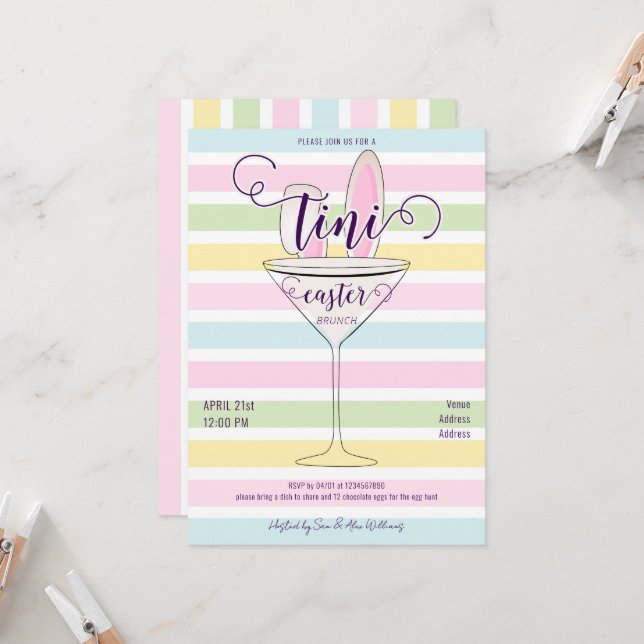 Ostersonntag Martini Cocktail Brunch Party Einladung (Vorderseite/Rückseite Beispiel)