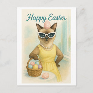 Ostersonntags-Brunch-Katze im Zitronenkleid Feiertagspostkarte