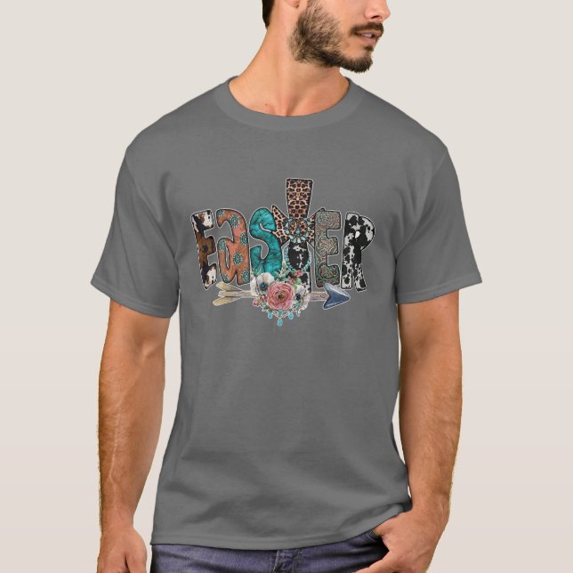 Ostertag Cowhide Leopard Türkis Western T-Shirt (Vorderseite)
