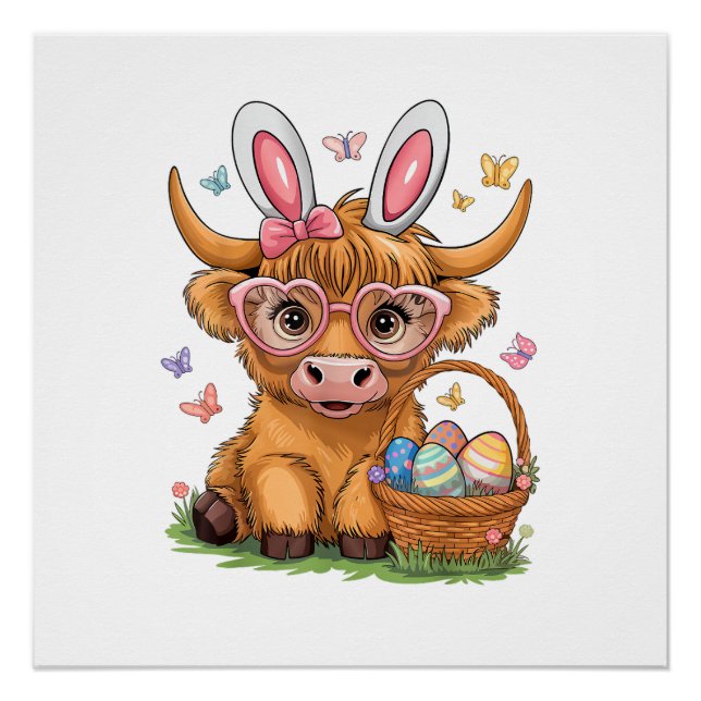 Ostertag Highland-Kuh Süßer Osterhase Landwirt W Poster (Vorderseite)