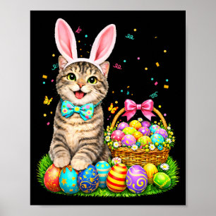 Ostertag-Katze-Hasenohren-Eier-Shirt Männer Frauen Poster