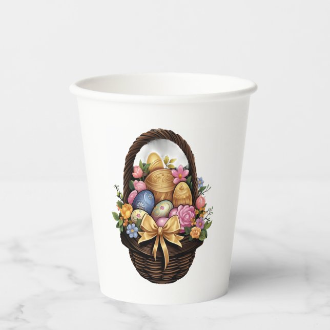 Ostertag - Korb mit bunten Eiern Blume Pappbecher (Vorderseite)