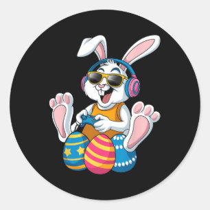 Ostertag Rabbit Gamer Funny Video Games Jungs Kind Runder Aufkleber