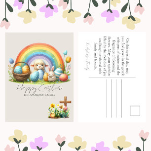Ostertiere Rainbow Bunny Familienname Segnungen Feiertagspostkarte