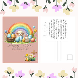 Ostertierregenbogen Pink Bunny Lamm Familienkarte Feiertagspostkarte