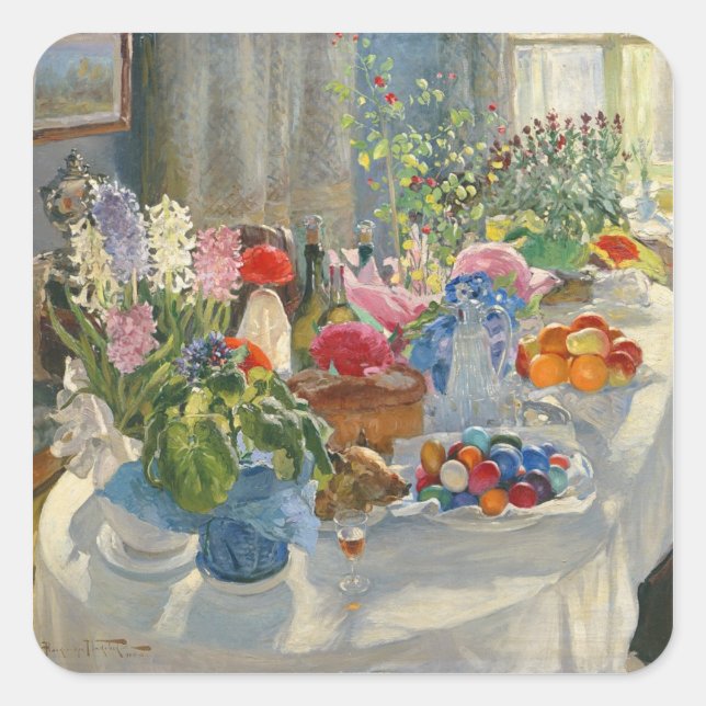 Ostertisch Quadratischer Aufkleber (Vorderseite)