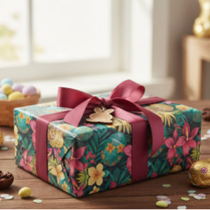 Ostertropischer Frühling Blätter Strand Geschenkpapier