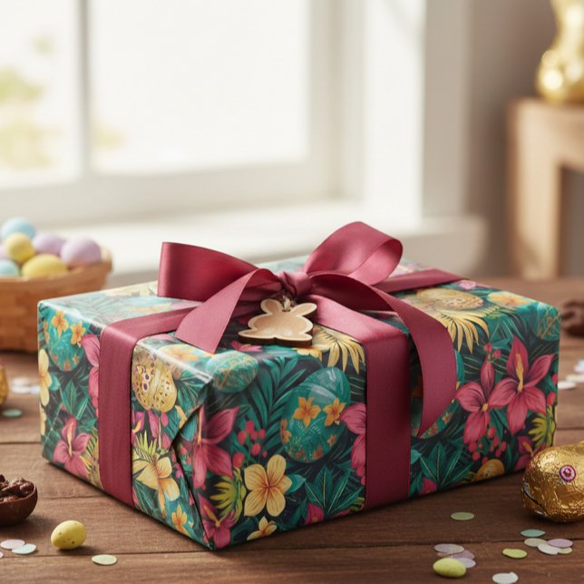 Ostertropischer Frühling Blätter Strand Geschenkpapier (Von Creator hochgeladen)