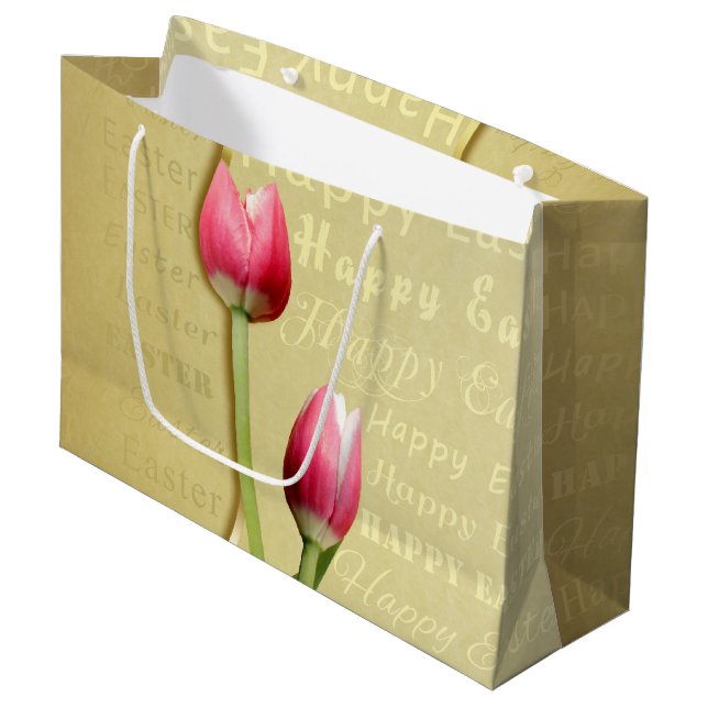 Ostertulips Gold Typografie Große Geschenktüte (Vorderseite Schrägansicht)