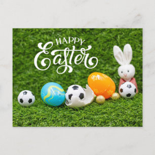 Osterurlaub mit Fußball Ostern Bunny   Postkarte