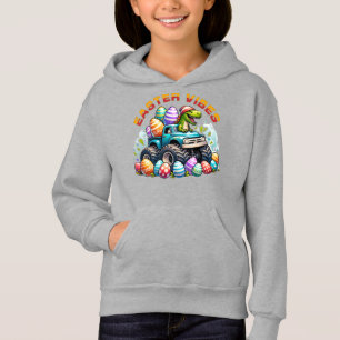 Ostervibes Dino auf Monster Truck mit Ostereier Hoodie