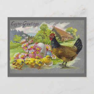 OsterVintag Hunde, Chicks & Pink Blume Postkarte