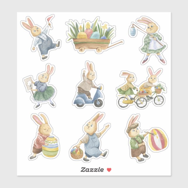 OsterVinyl Stickers Bunnies und Eier Aufkleber (Blatt)