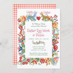 Ostervolk Art Bunny Rabbit Pink Gingham Egg Hunt Einladung