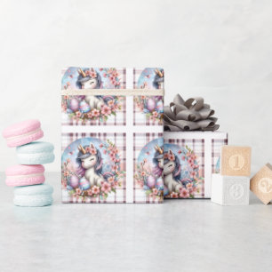 Osterwasserfarbe Kariert Floral Baby Unicorn Geschenkpapier