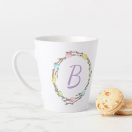 Osterweidenkranz mit Monogramm und Pastell-Eiern Milchtasse