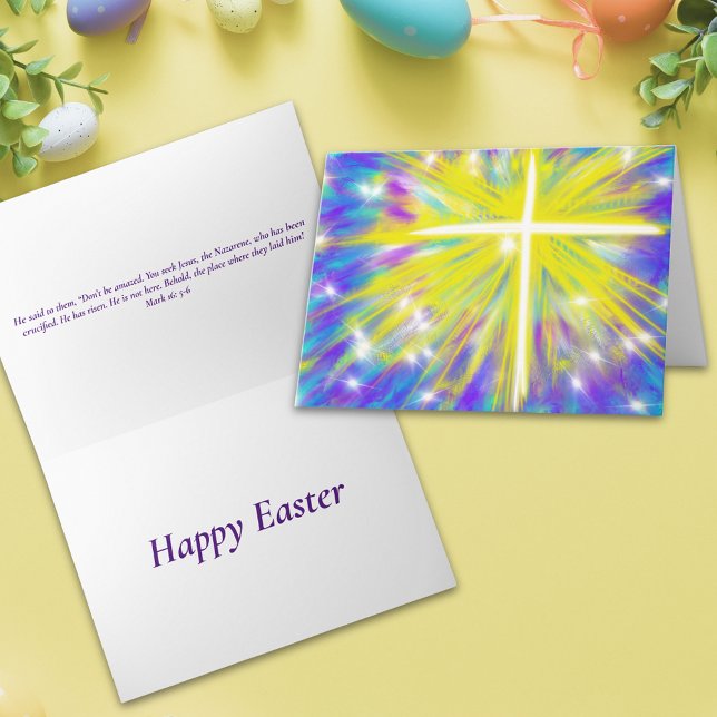 Osterwiederbelebung Cross Bible Zitat Feiertagskarte (Happy easter abstract art resurrection cross religious folded holiday card Bible quote )