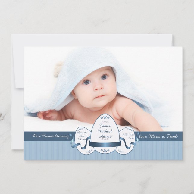 Osterwoche Drei blaue Foto Geburtserklärung Feiertagskarte (Vorderseite)