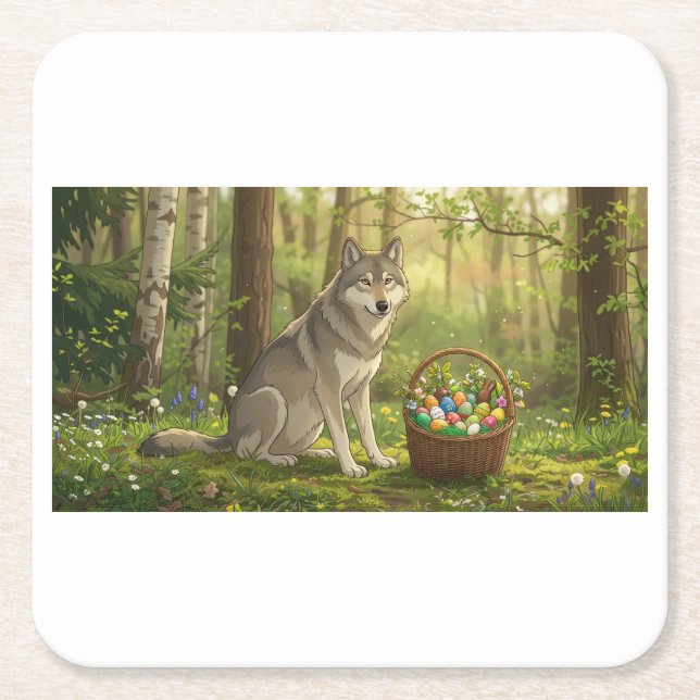 Osterwolf  rechteckiger pappuntersetzer (Vorderseite)